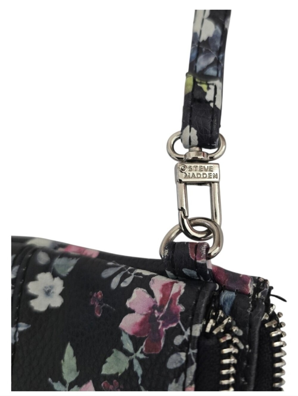 Steve Madden Floral Wristlet Wallet Black Multi Zip Clutch Pouch - Picture 2 of 7